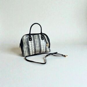 Michael Kors Striped Snakeskin Leather Satchel with Crossbody Strap